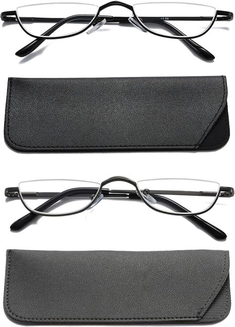 Amazon.com: Viseng 2 Pairs Half Frame Reading Glasses for Women Men Slim Half Moon Lens Readers ...