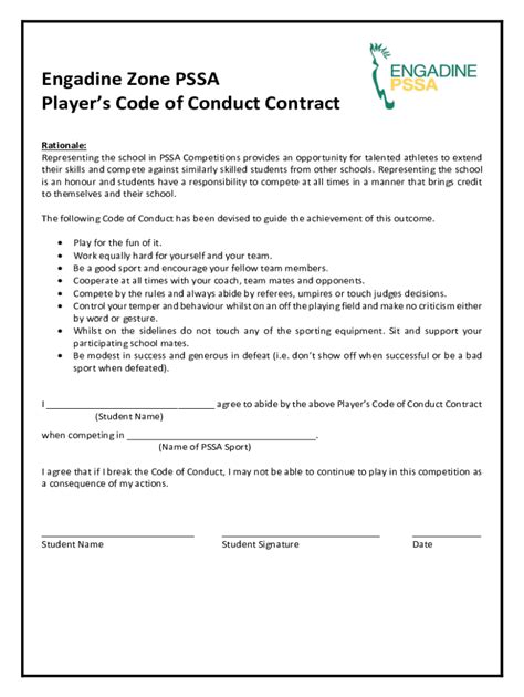 Fillable Online Engadine Zone PSSA Player S Code Of Conduct Contract