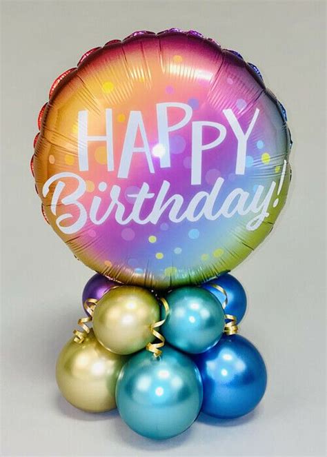 Metallic Ombre Chrome Happy Birthday Balloon Centrepiece COMES INFLATED