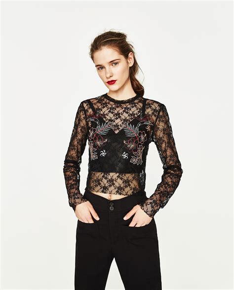 EMBROIDERED LACE T SHIRT View All T SHIRTS WOMAN ZARA United Kingdom