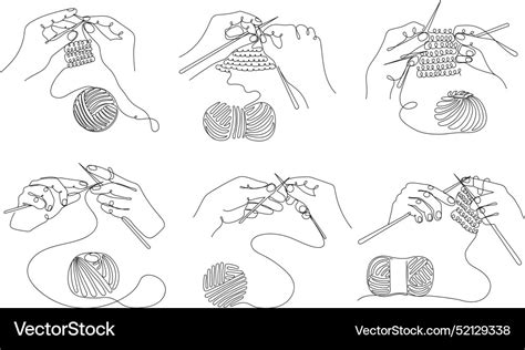 Continuous one line knitting hands Royalty Free Vector Image
