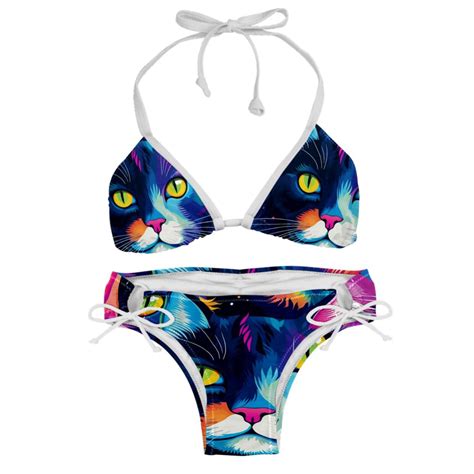 Cat Detachable Sponge Adjustable Strap Bikini Set Two Pack Swimsuit Suit Beach Pool Party