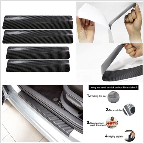 X Car Door Plate Sill Scuff Cover Anti Scratch Sticker Carbon Fiber