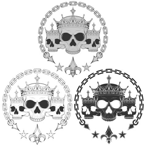 Premium Vector Illustration Of Crowned Skulls With Chains And Fleur