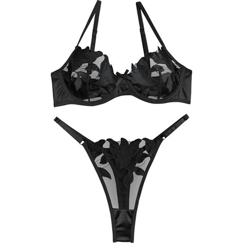 Mo Finance Lilosy Sexy Satin Mesh Floral Embroidered Underwire Lingerie Set Buy Now Pay