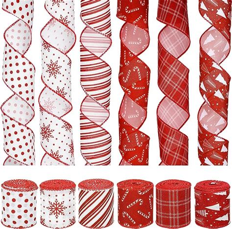 Amazon Whaline 36 Yards 6 Rolls Christmas Ribbon Red White Sripe