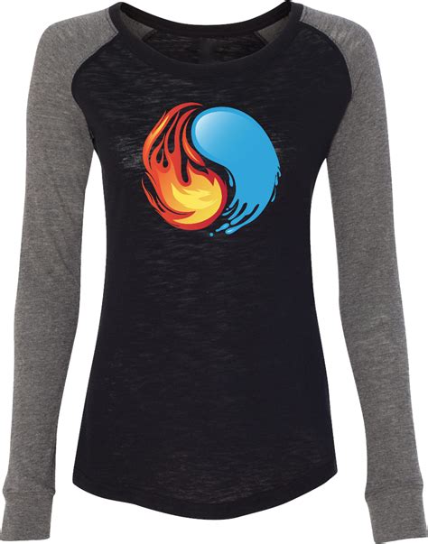 Yin Yang Fire And Water Ladies Long Sleeve Preppy Patch Yoga Shirt