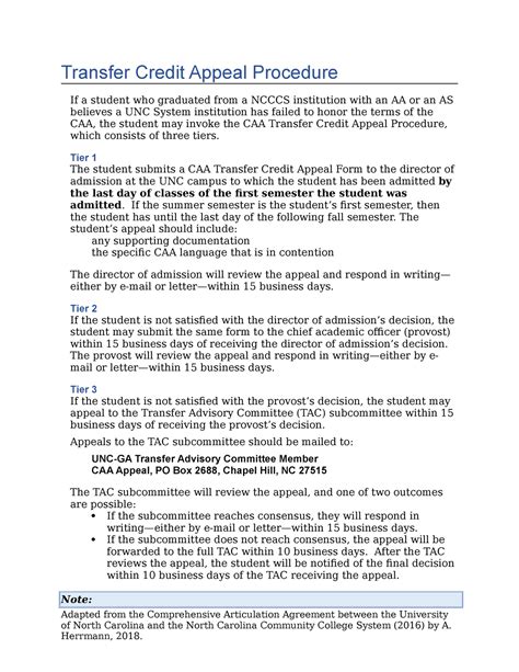 Caa Transfer Credit Appeal Procedure Tier The Student Submits A Caa