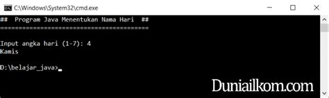 Latihan Kode Program Java Menentukan Nama Hari Duniailkom