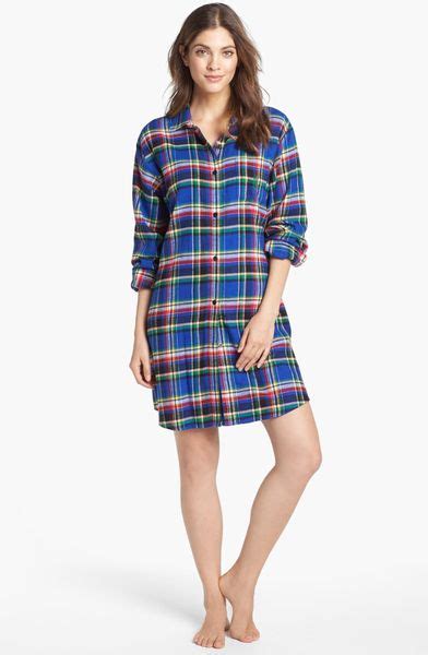 Lauren By Ralph Lauren Flannel Nightshirt In Blue Fair Hills Country Blue Plaid Lyst