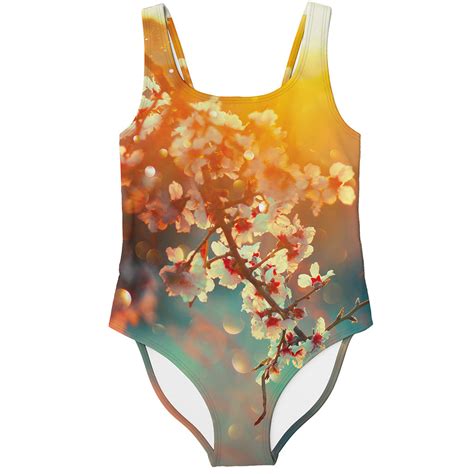 Sunrise Japanese Cherry Blossom Print One Piece Swimsuit Gearfrost