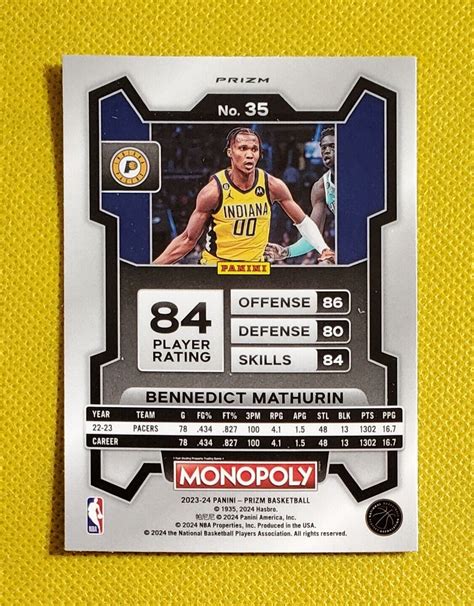 Bennedict Mathurin 2023 24 Panini Prizm Monopoly Running Man Mr