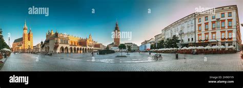 Krakow Poland Famous Landmarks On Old Town Square In Summer Evening