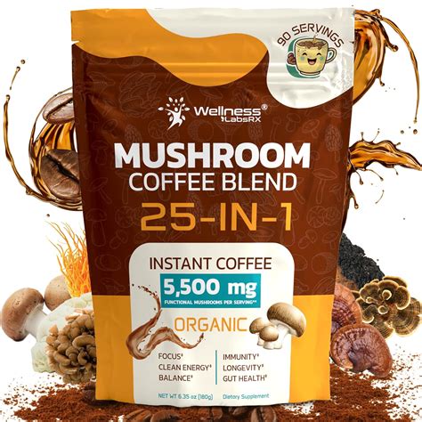 Top Rated Amazon Instant Mushroom Coffee 25-in-1 – WELLNESS LABSRX