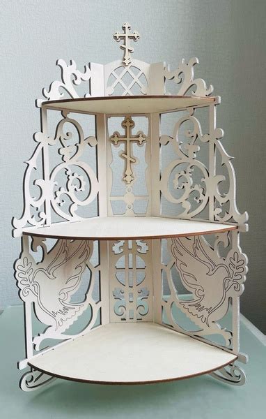 Полка для икон угловая настенная, иконостас прямой белый из дерева ...