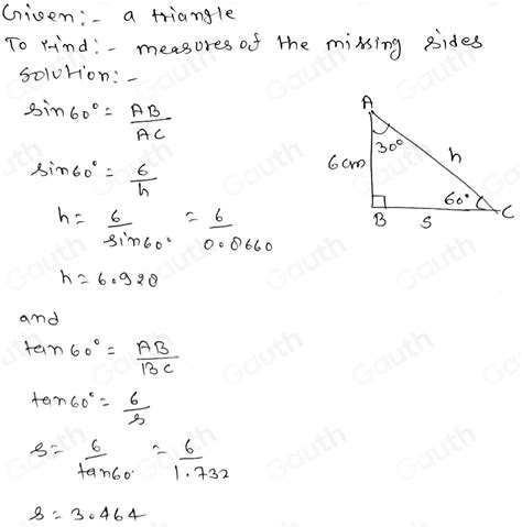 Solved 2 Ind The Measures Of The Missing Sides Of 30° 60° 90° Right Triangle Math