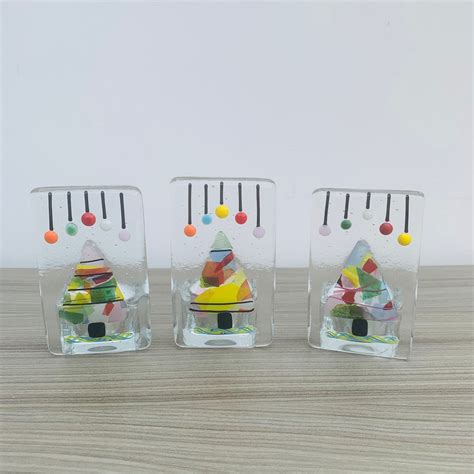 Small Fused Glass Christmas Tree Tealight Holder 10 Cm X 6 Cm Various Designs Etsy Uk