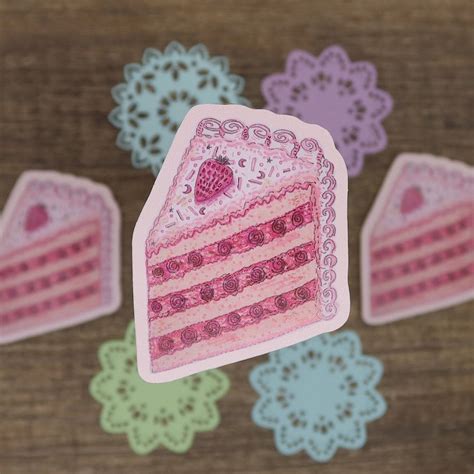 Cake Slice Sticker Kawaii Aesthetic Cute Strawberry Cake | Etsy