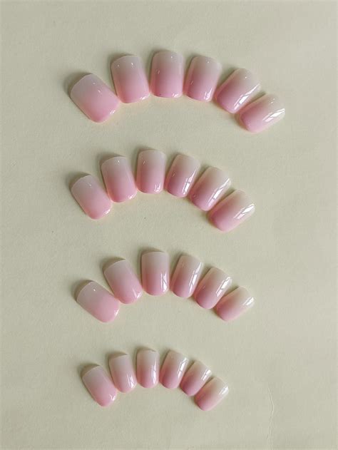 Pcs Short Square Nude Ombre Glossy Fake Nail False Nails Press On Nails Glue EBay