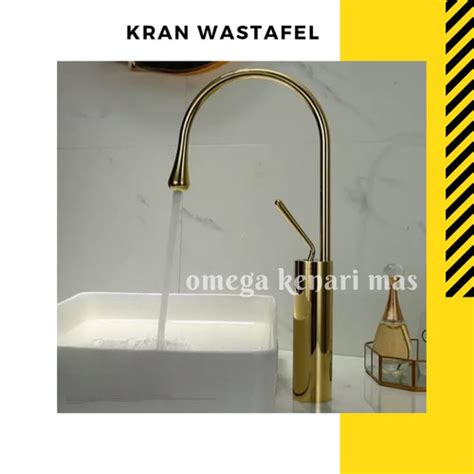 Jual KRAN CUCI TANGAN WASTAFEL MANGKOK TINGGI PANAS DINGIN GOLD EMAS