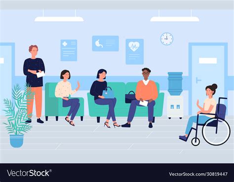 Patients in clinic waiting room character flat Vector Image