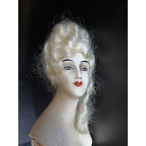 Antique German Boudoir Half Doll Bust Wax Over Chalkware Blonde Hair