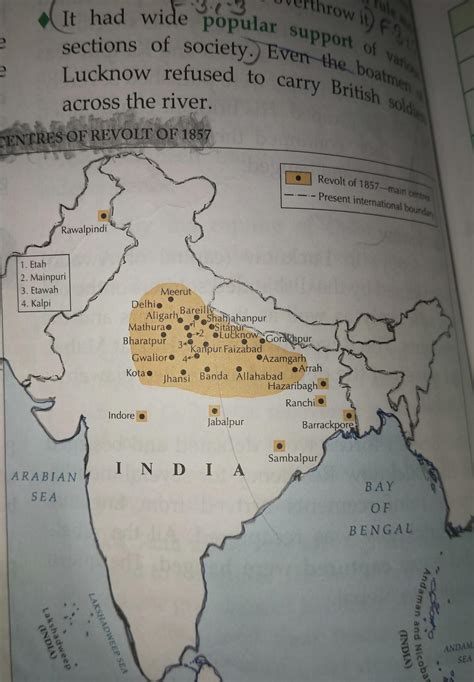 Show On Indian Map 5 Major Places Which Were The Main Centre Of The Revolt Of 1857