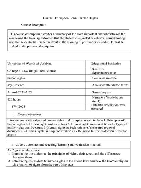 Fillable Online Human Rights Course Description Form Fax Email