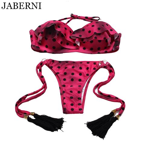 JABERNI Women Push Up Bikini Sexy Bandeau Bikini Set Tassel Swimwear