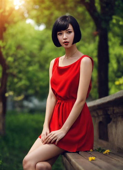 Lexica Medium Close Up Masterpiece Girl Red Dress Short Hair