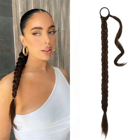 Barsdar Inch Long Braided Ponytail Extension With Hair Tie Straight