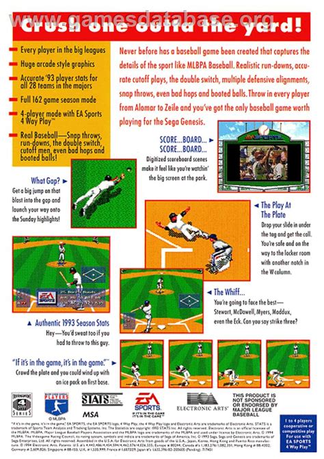 Mlbpa Baseball Sega Genesis Artwork Box Back