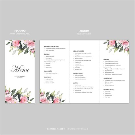 Menu Cardápio Dobrável Floral Arte Digital Elo7