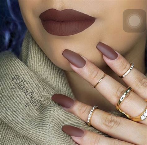 Matte Finish Hands Lips Brown Nails Design Matte Nail Colors