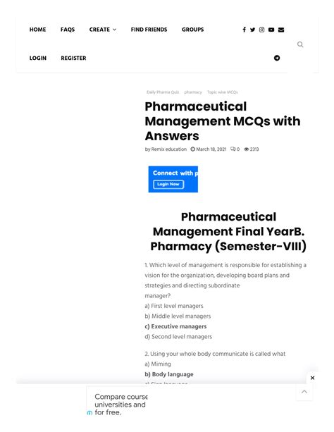 Pharmaceutical Management Mcqs With Answers Remix Education Daily