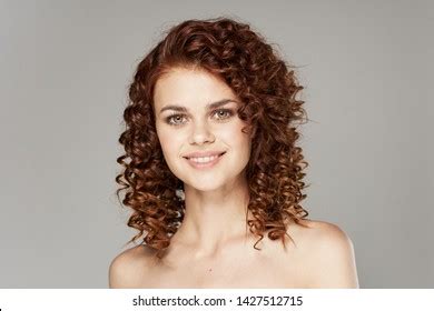 Beautiful Face Curly Hair Bare Shoulders Stock Photo