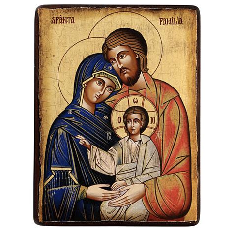 Icona Sacra Famiglia Craquel Dipinta Legno Romania X Cm Vendita