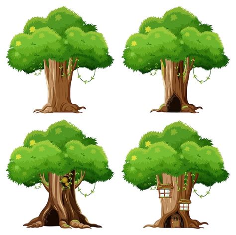 Dibujos animados aislados de árbol grande Vector Gratis