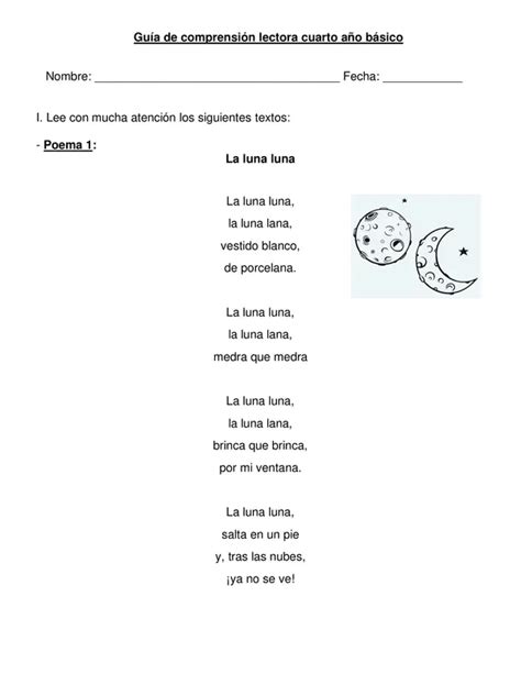 Guía editable comprensión lectora Poemas 4 año profe social