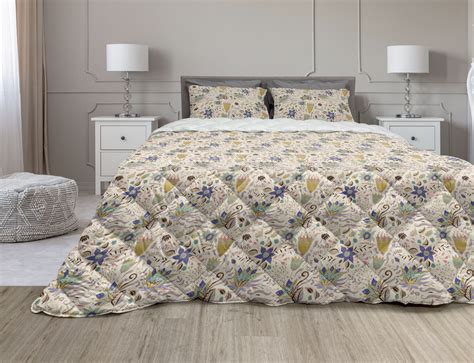 Botanical Comforter And Sham Bedding Set Abstract And Floral Pattern On