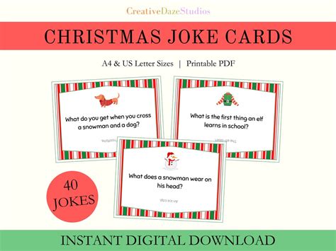 40 Christmas Joke Cards Printable Christmas Lunch Box Joke - Etsy