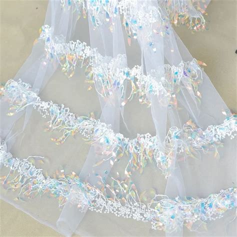 Bend Moon Laser Sequins Long Tassel Lace Fabric Embroidery Wedding