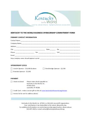 Fillable Online KTW Sponsorship Commitment Form 112014 Docx Fax Email