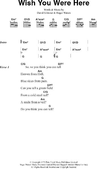 Wish You Were Here Guitar Chordslyrics Zzounds