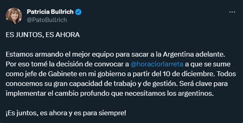 Es Oficial Patricia Bullrich Anunció Que Horacio Rodríguez Larreta