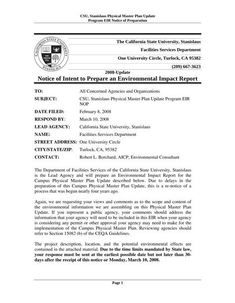 Pdf Notice Of Intent To Prepare An Environmental Impact Report