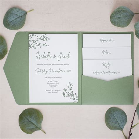 Green Pocketfold Invite Personalised Pocketfold Invitations