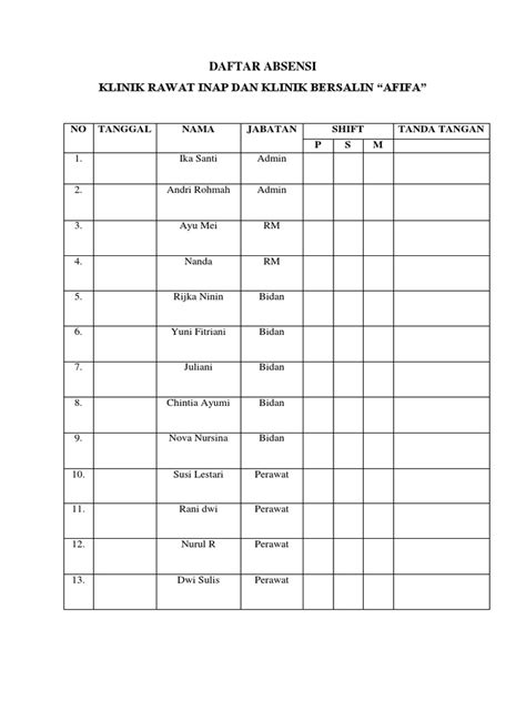 Detail Contoh Daftar Absensi Karyawan Koleksi Nomer