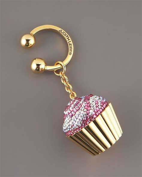 Judith Leiber Swarovski Crystal Strawberry Cupcake Key Fob Chain