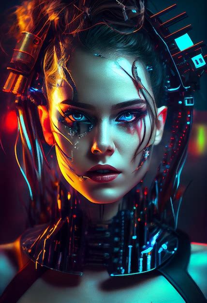 Foto Mulher Cyberpunk Retrato Estilo Neon Futurista Gerar Ai Foto Premium